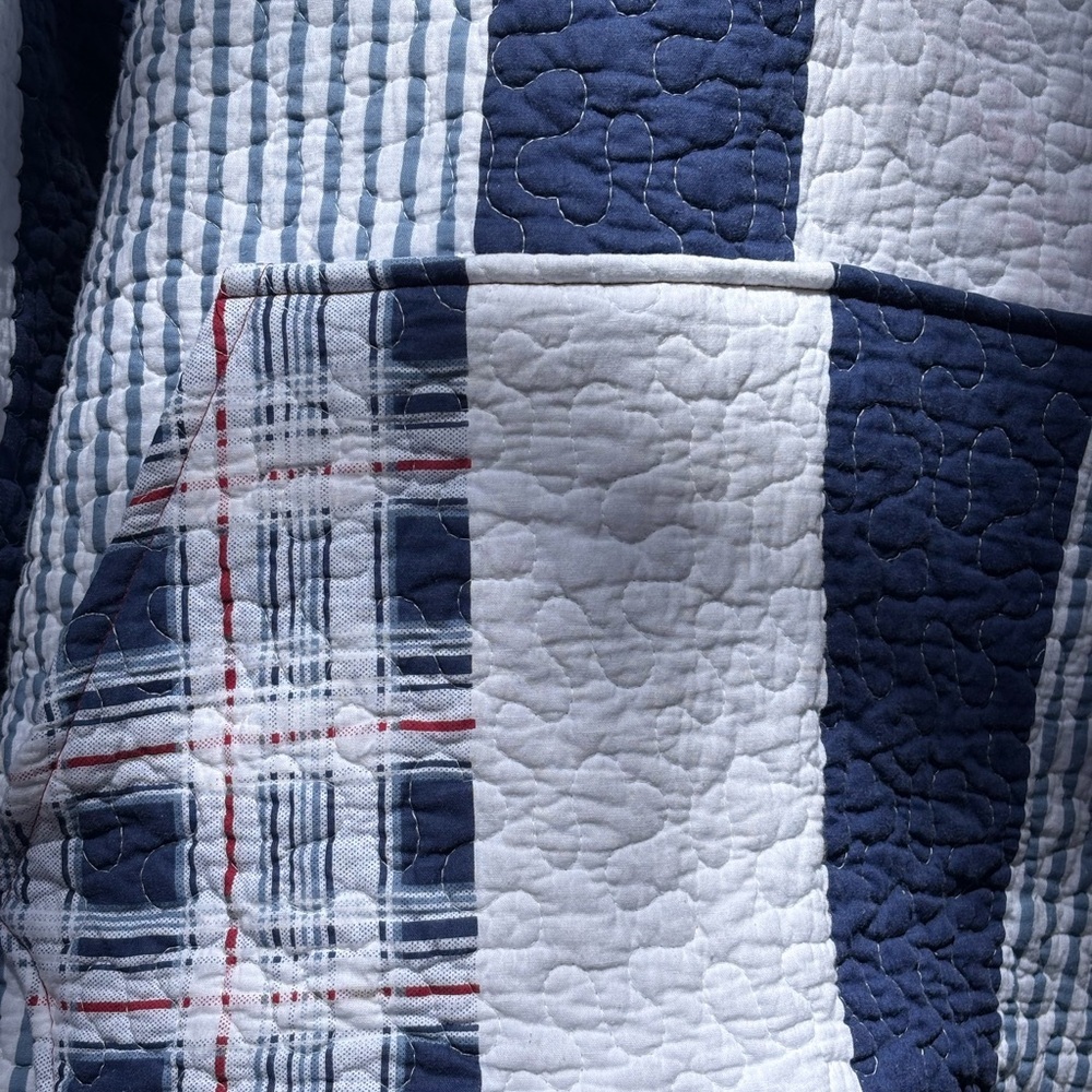 Patchwork Quilted Hoodie in Blue and Red - Picture 3 of 7